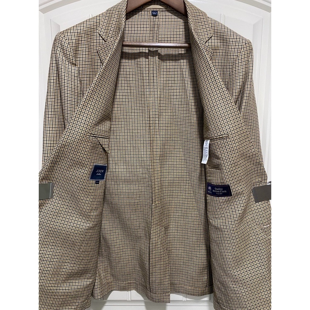 J Crew Blazer Mens 40R Ludlow British Moon Cloth Houndtooth Wool Linen Blend - Picture 4 of 13